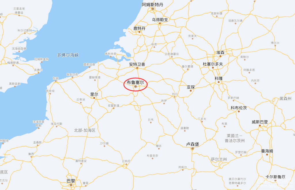 比利时首都布鲁塞尔的位置地图