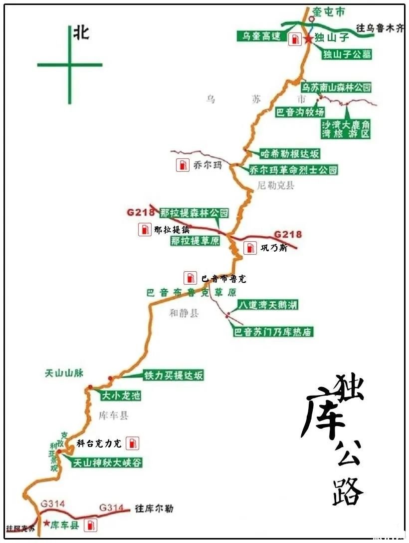 独库公路自驾线路图